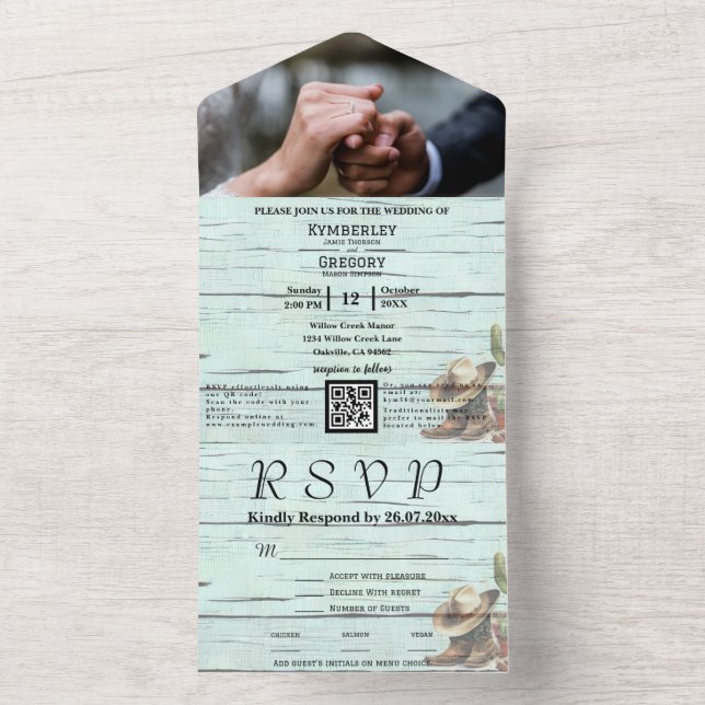 Rustic Turquoise Western Photo QR Code All In One All In One Invitation (Inside)