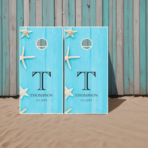 Rustic Turquoise Wood Beach Cornhole Set