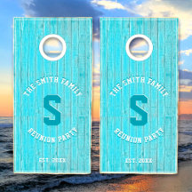 Rustic Turquoise Wood Custom Family Name Monogram