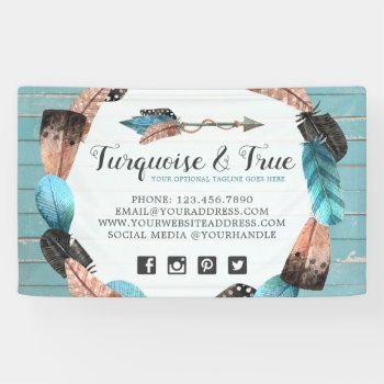 Rustic Turquoise Wood & Feather Arrow Boho Chic Banner by CyanSkyDesign at Zazzle
