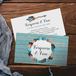 Rustic Turquoise Wood & Feather Arrow Boho Chic Business Card