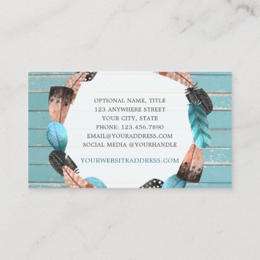 Rustic Turquoise Wood & Feather Arrow Boho Chic Business Card | Zazzle