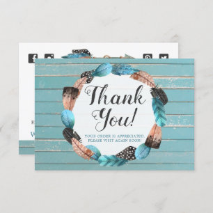 Rustic Turquoise Wood Feather Arrow Thank You Card