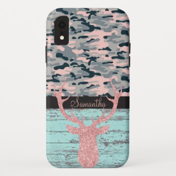 Rustic Turquoise Wood Pink Antler Camo Iphone Xr Case by IYHTVDesigns at Zazzle