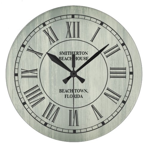 Rustic Turquoise Wood Roman Numerals Beach Large Clock
