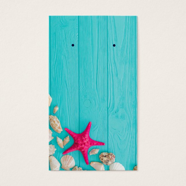 Rustic Turquoise Wood Seashells Earring Holder (Front)