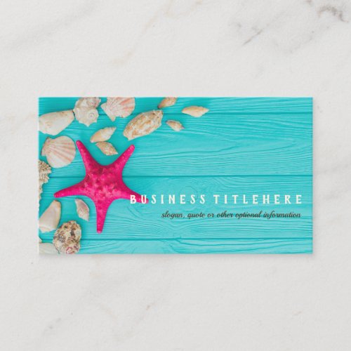 Rustic Turquoise Wood Seashells Hot Pink Starfish Business Card