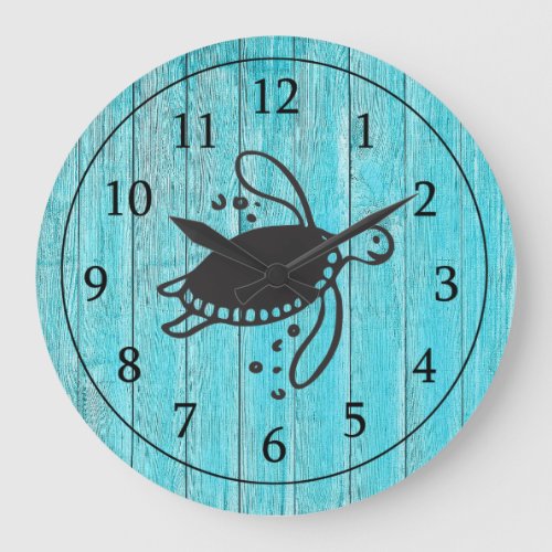 Rustic Turquoise Wood Turtle  Beach  Nautical Large Clock