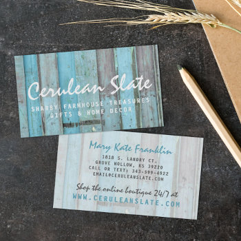 Rustic Turquoise Wood Vintage & Boho Chic Boutique Business Card by CyanSkyDesign at Zazzle