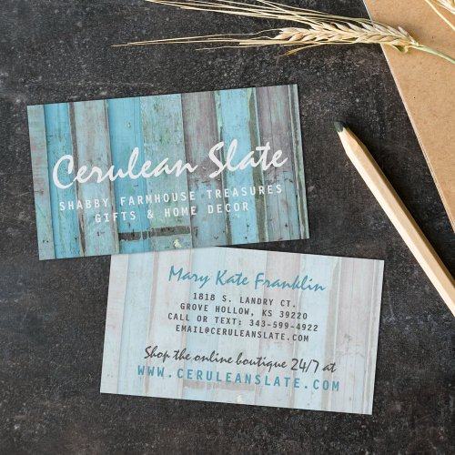 Rustic Turquoise Wood Vintage  Boho Chic Boutique Business Card