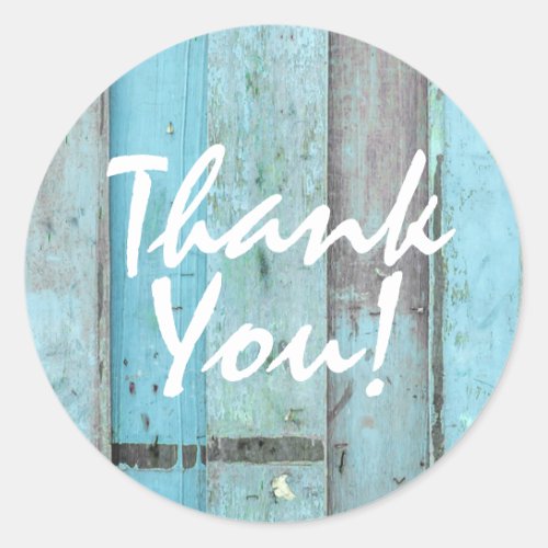 Rustic Turquoise Wood Vintage Boho Chic Thank You Classic Round Sticker