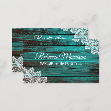 Rustic Turquoise Woodgrain Lace Woodgrain Beauty Business Card