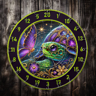 Rustic Turtle and Butterfly Cosmic Art Dart Board