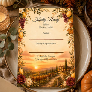 Rustic Tuscan Autumn Romance Wedding RSVP Card