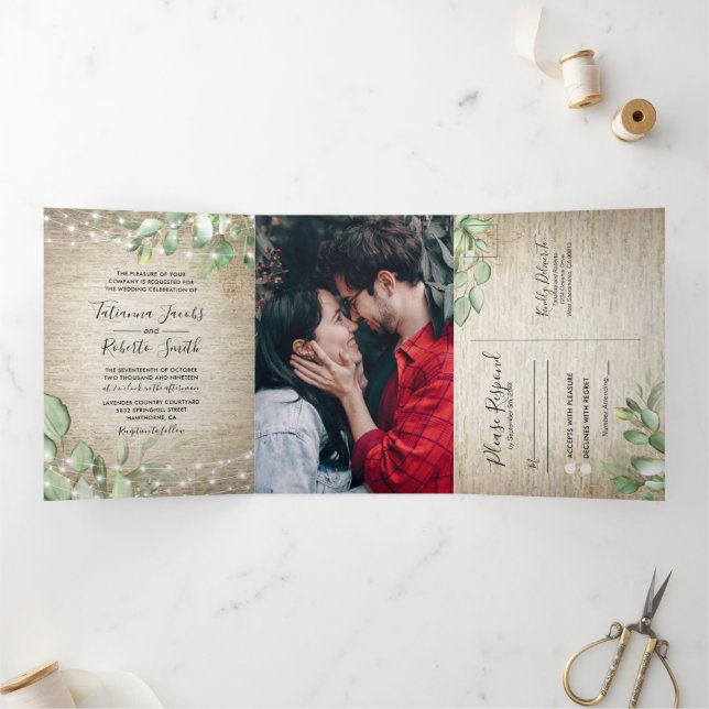 Rustic Tuscan Greenery All in One Wedding Tri-Fold Invitation (Inside)