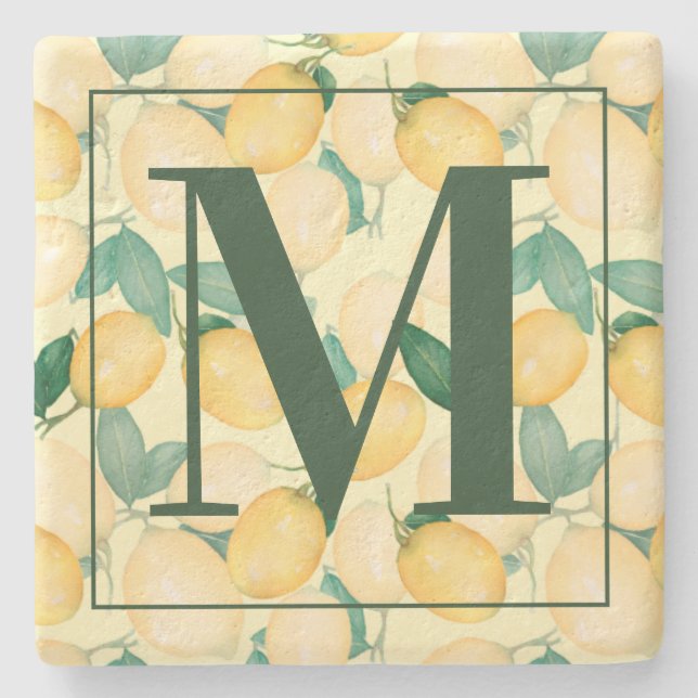 Rustic Tuscan Lemons and Greenery Stone Coaster (Front)