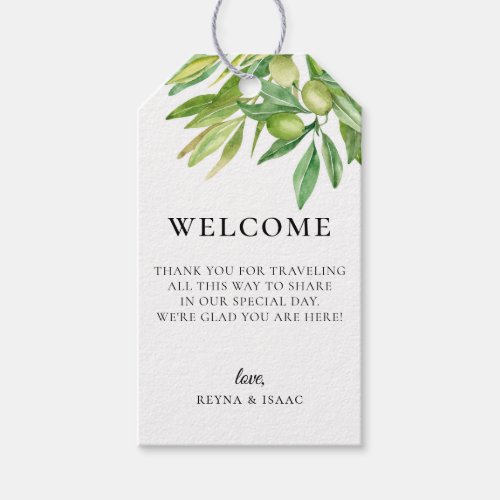 Rustic Tuscan Olive Wedding Welcome Bag Gift Tags