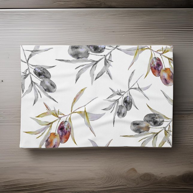 Rustic Tuscan Watercolor Olive Branch Kitchen Towel (Creator Uploaded)