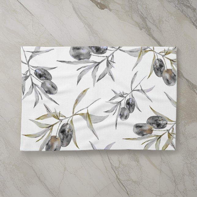 Rustic Tuscan Watercolor Olive Branch Kitchen Towel (Creator Uploaded)