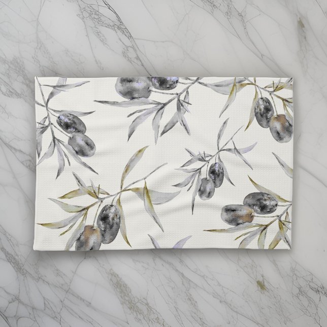 Rustic Tuscan Watercolor Olive Branch Kitchen Towel (Creator Uploaded)