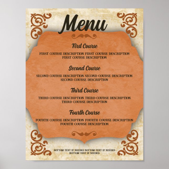 Rustic Tuscan western chef catering dinner menu Po Poster (Front)