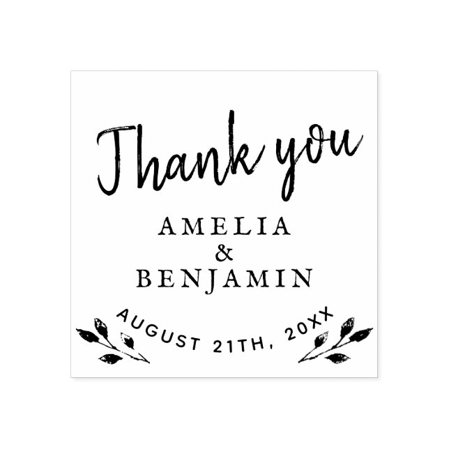 Rustic Twigs Typography Thank you Wedding Rubber Stamp (Imprint)