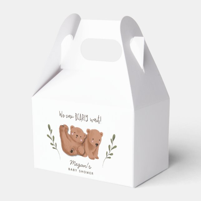 Rustic Twin Bears We Can Bearly Wait Baby Shower  Favor Boxes (Front Side)