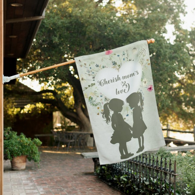 Rustic Twin Girls Mother's Day Floral House Flag (In SItu)