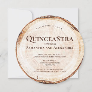 Rustic Twin Girls Quinceañera Wood Grain 15 years Invitation