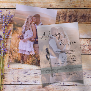 Rustic Twine Burlap Lavender Boho Photo Wedding Invitation