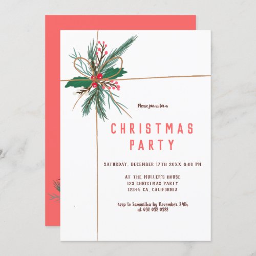 Rustic twine mistletoe Christmas illustration Invitation