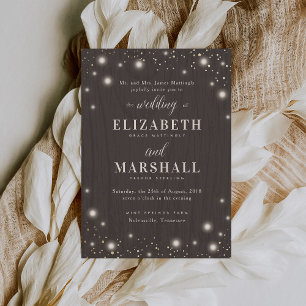 Rustic Twinkle Fairy Light Wood Wedding Invitation