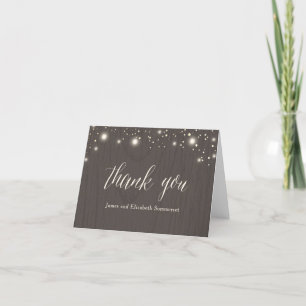 Rustic Twinkle Fairy Light Wood Wedding Letterpress Thank You Card