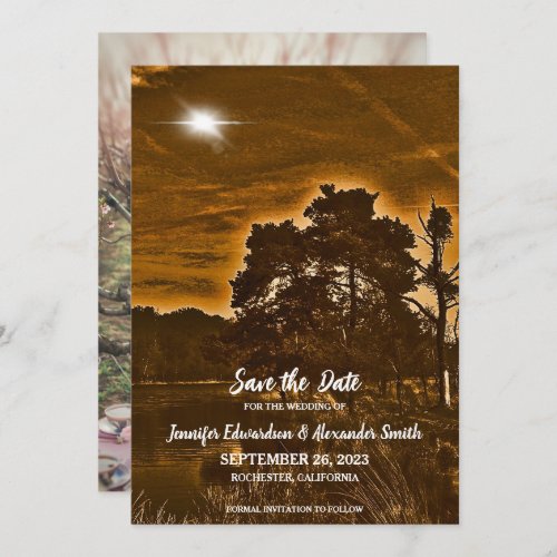 Rustic twinkle light country wedding photo save the date