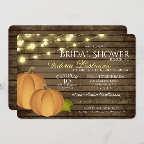 Rustic Twinkle Lights and Harvest Pumpkins Invitation