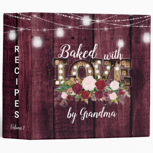 Rustic Twinkle Lights Bakes with Love Recipe 3 Ring Binder