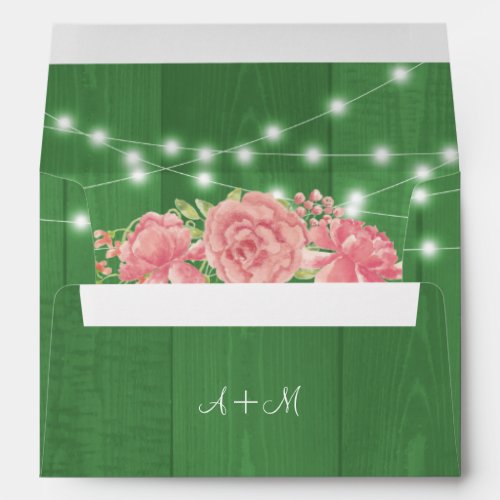 Rustic twinkle lights barn wood floral wedding envelope