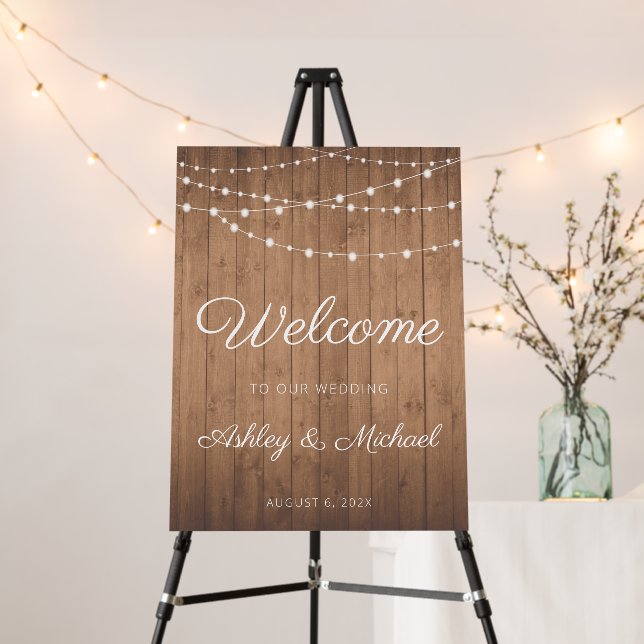 Rustic twinkle lights country barn wedding welcome foam board (In Situ (Stand))