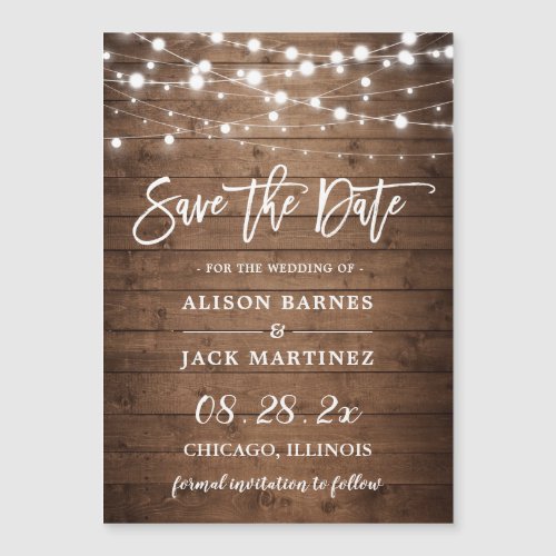 Rustic Twinkle Lights Wedding Save the Date Magnet - Rustic Twinkle Lights Wedding Save the Date Magnetic Card
