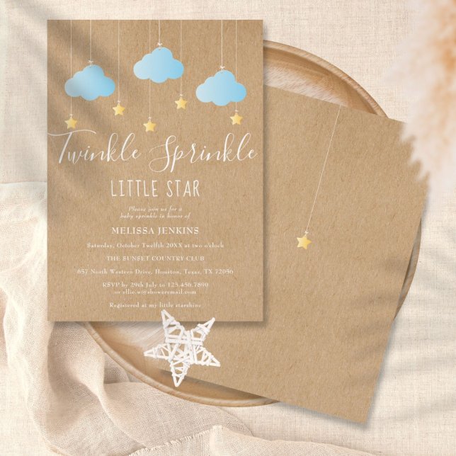 Rustic Twinkle Sprinkle Baby Boy Sprinkle / Shower Invitation