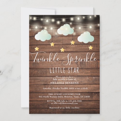 Rustic Twinkle Sprinkle Little Star Baby Shower Invitation