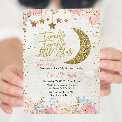 Rustic Twinkle Twinkle Little Star Baby Shower Invitation