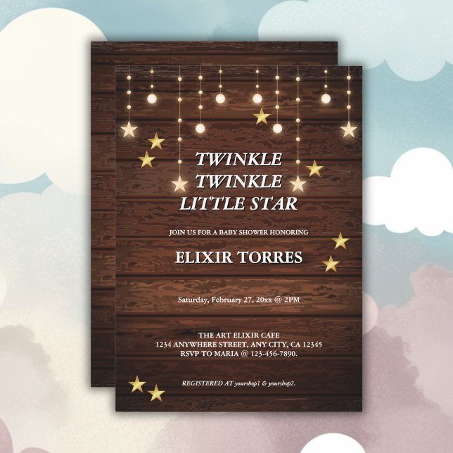 Rustic Twinkle Twinkle Little Star Baby Shower Invitation (Creator Uploaded)
