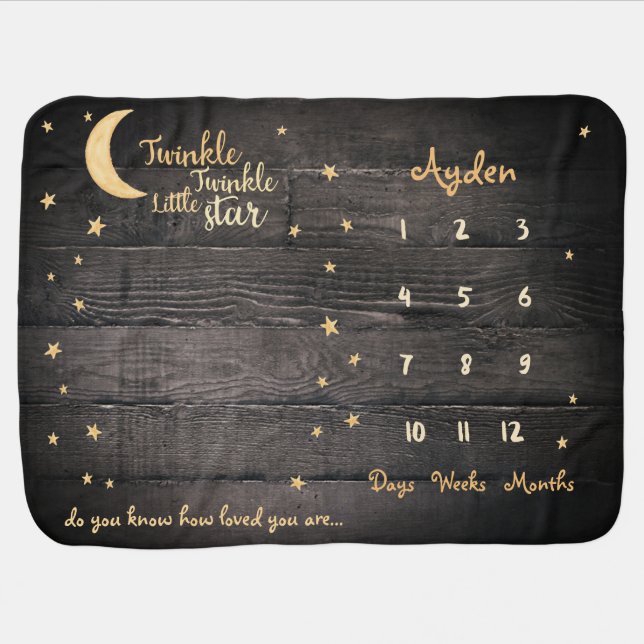 Rustic Twinkle Twinkle loved milestone Baby Blanket (Horizontal)
