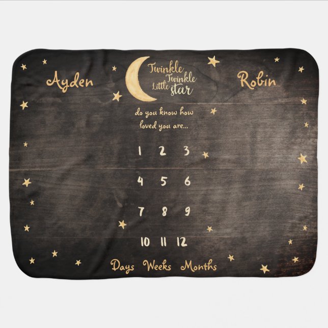 Rustic Twinkle Twinkle loved unisex twin milestone Baby Blanket (Horizontal)