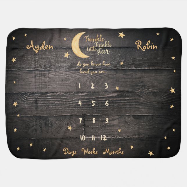 Rustic Twinkle Twinkle loved unisex twin milestone Baby Blanket (Horizontal)
