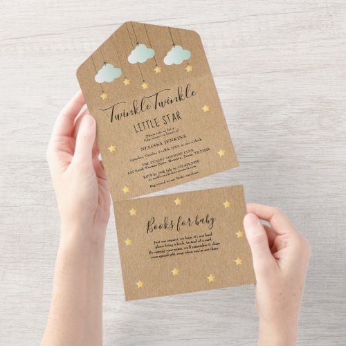 Rustic Twinkle Twinkle Neutral Baby Shower All In One Invitation