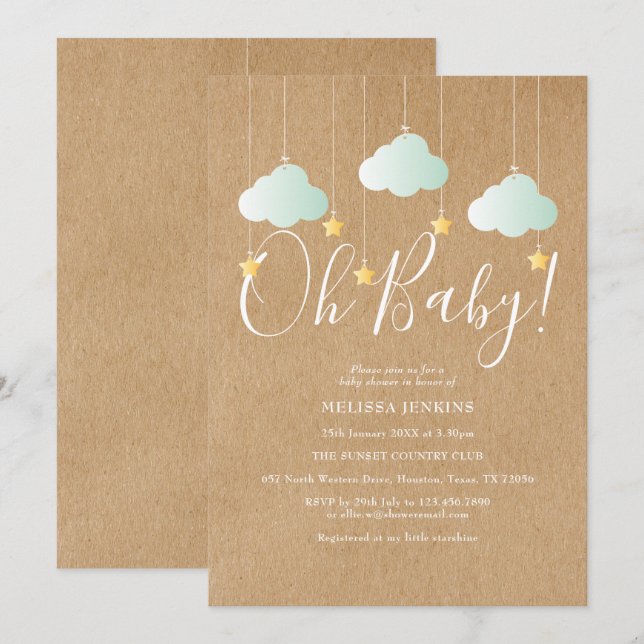 Rustic Twinkle Twinkle Oh Baby Baby Shower Invitation (Front/Back)