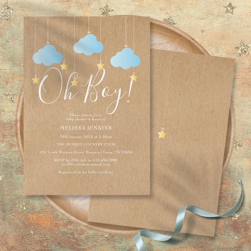 Rustic Twinkle Twinkle Oh Boy Baby Shower Invitation