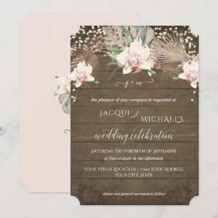 Rustic Twinkle White Orchid Floral BOHO Invitation